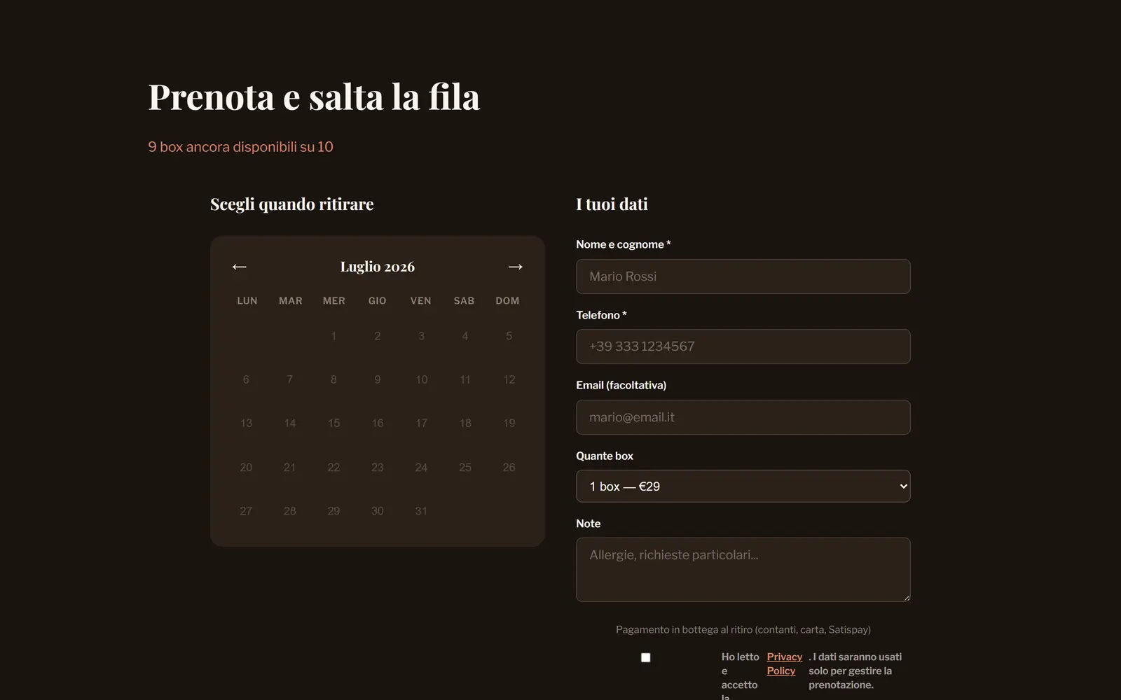 Landing page La Box Schenone su desktop