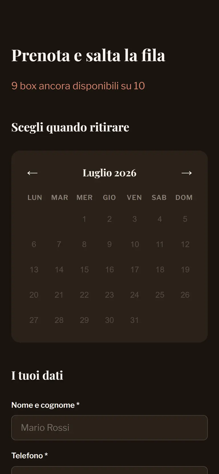 Prenotazione Box Schenone su mobile